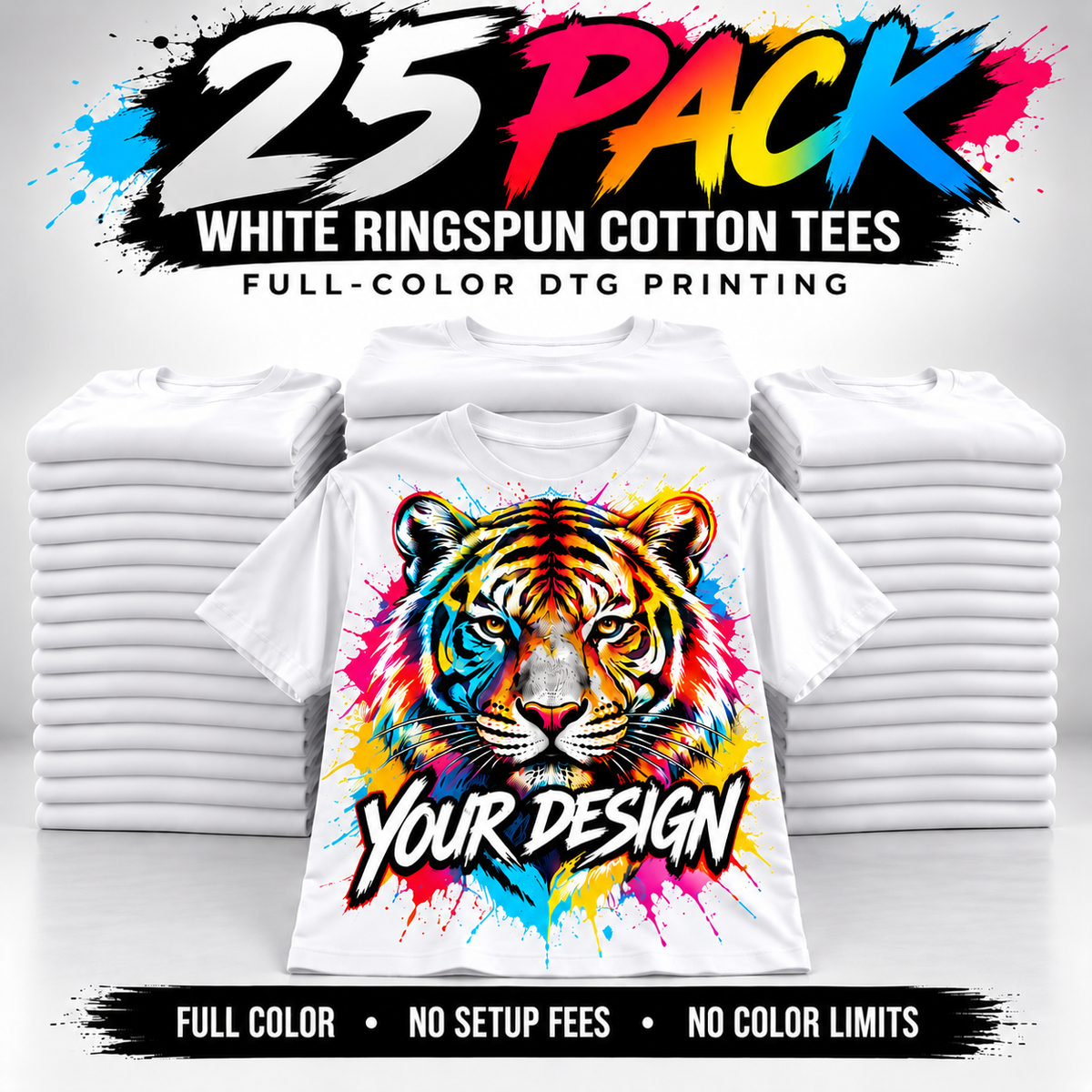25-Pack White Tees | Full-Color DTG Printing